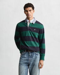 Gestreepte Heavy Rugger met chambray kraag