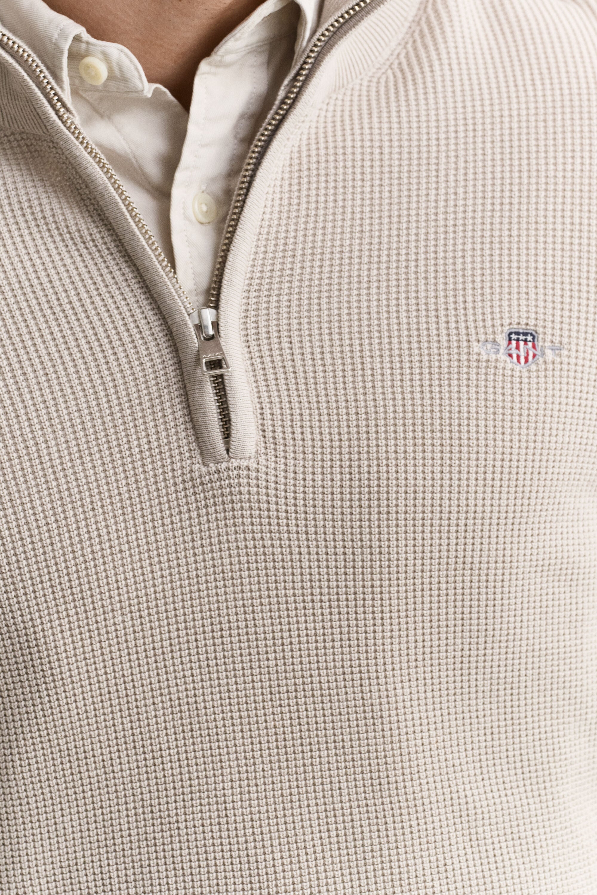 Katoenen Textured sweater met korte rits