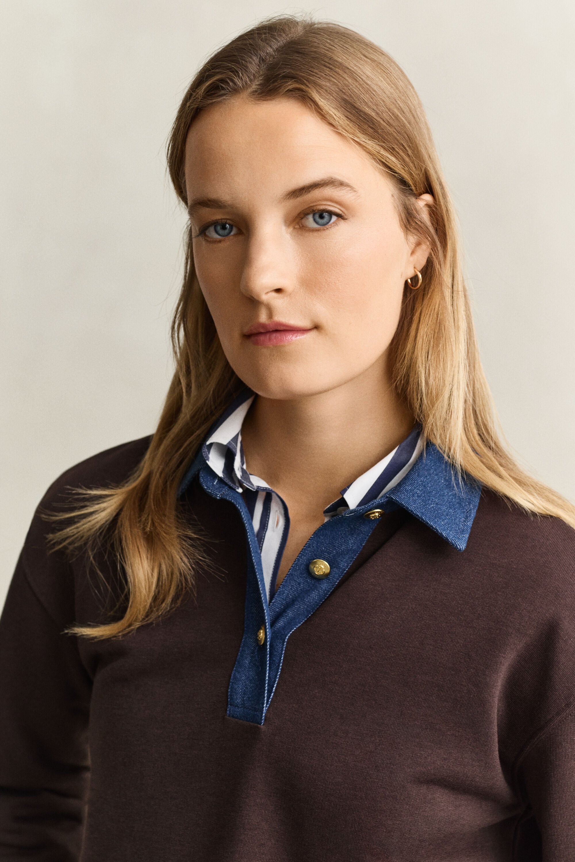 Heavy Rugger met denim kraag