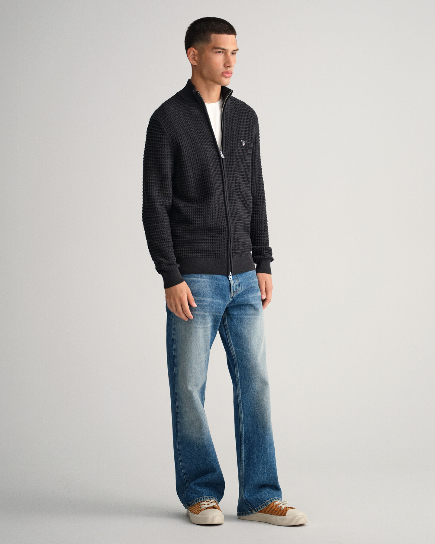 Texture sweater van katoen met rits