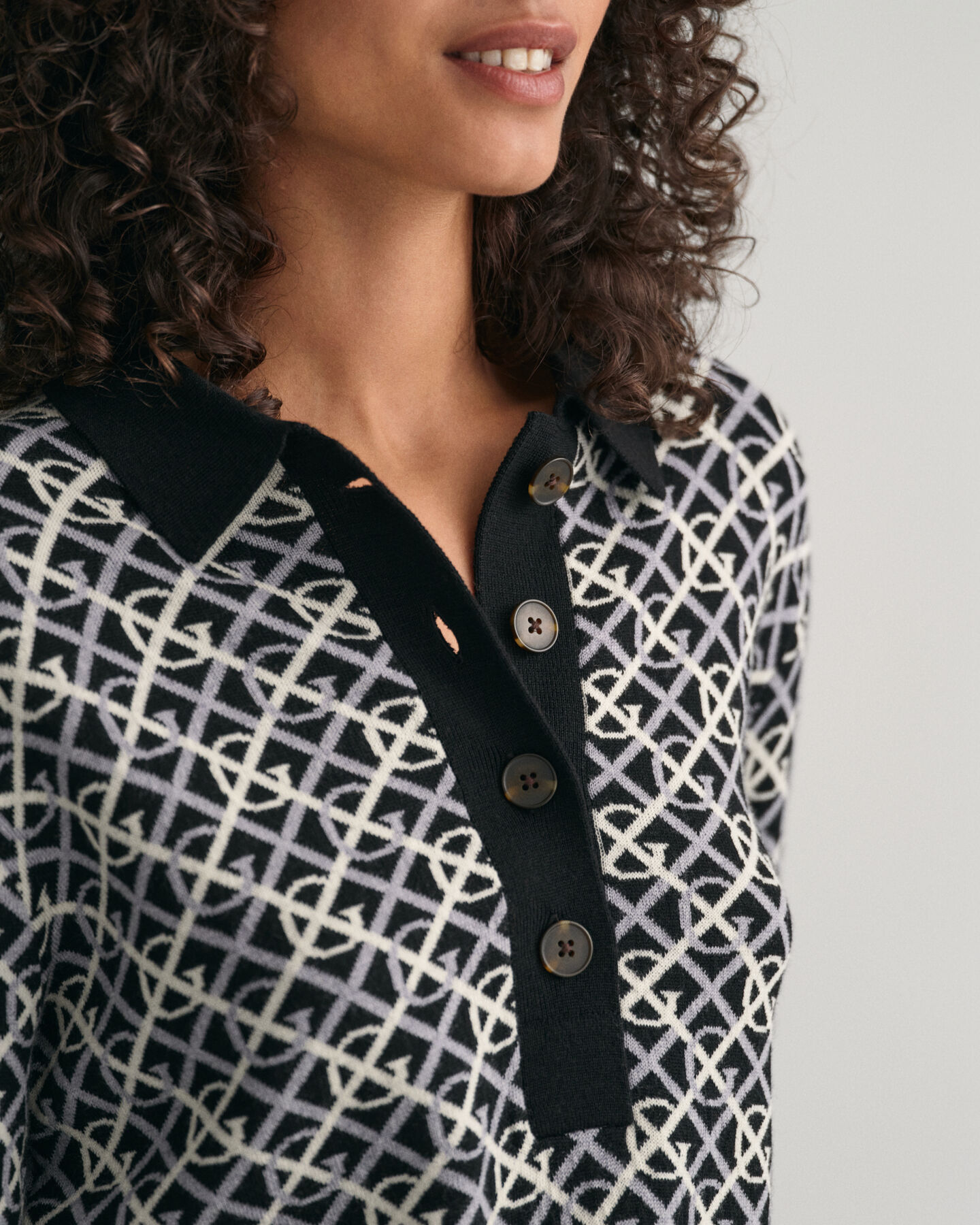 G Patterned jacquard-gebreide polosweater