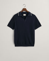 Katoenen polosweater met open kraag en textuur