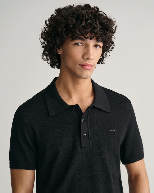 Polosweater met pointelletextuur