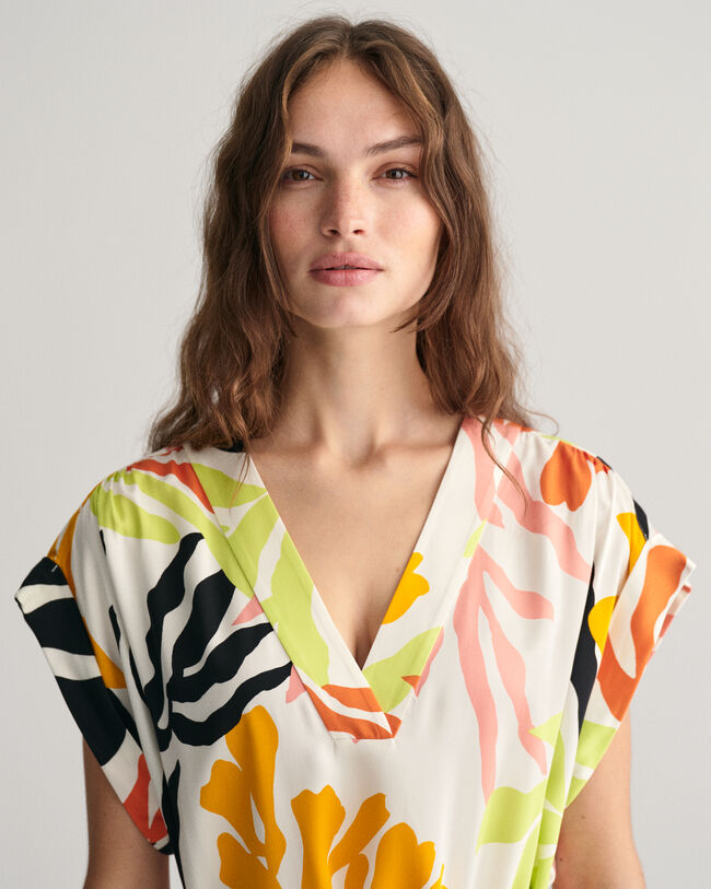 Palm Print jurk met korte mouwen