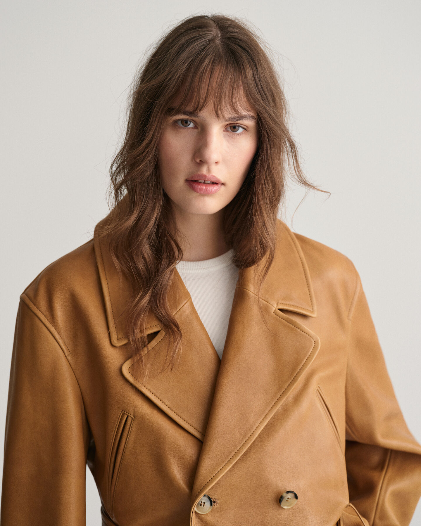 Cropped trenchcoat van leer