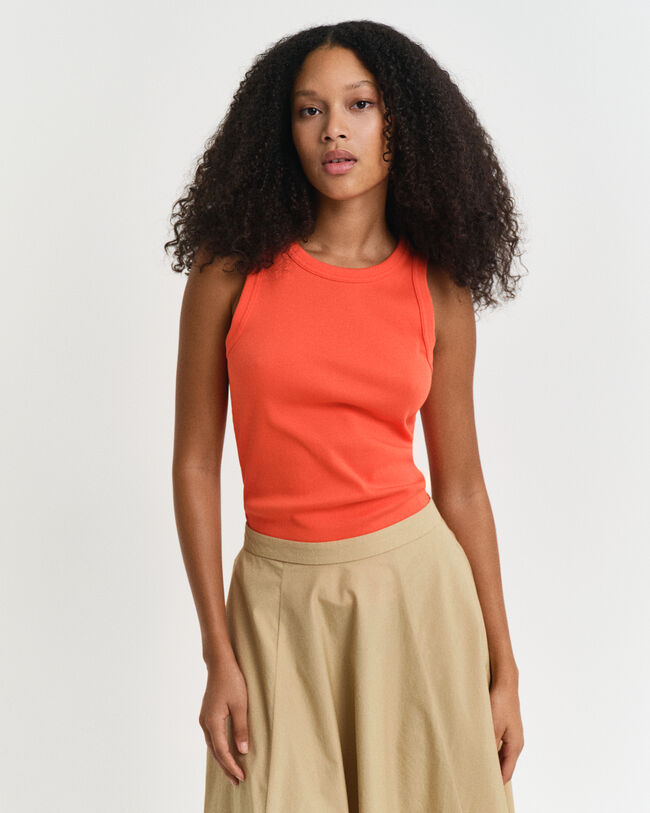 Geribde tanktop met hoge halslijn