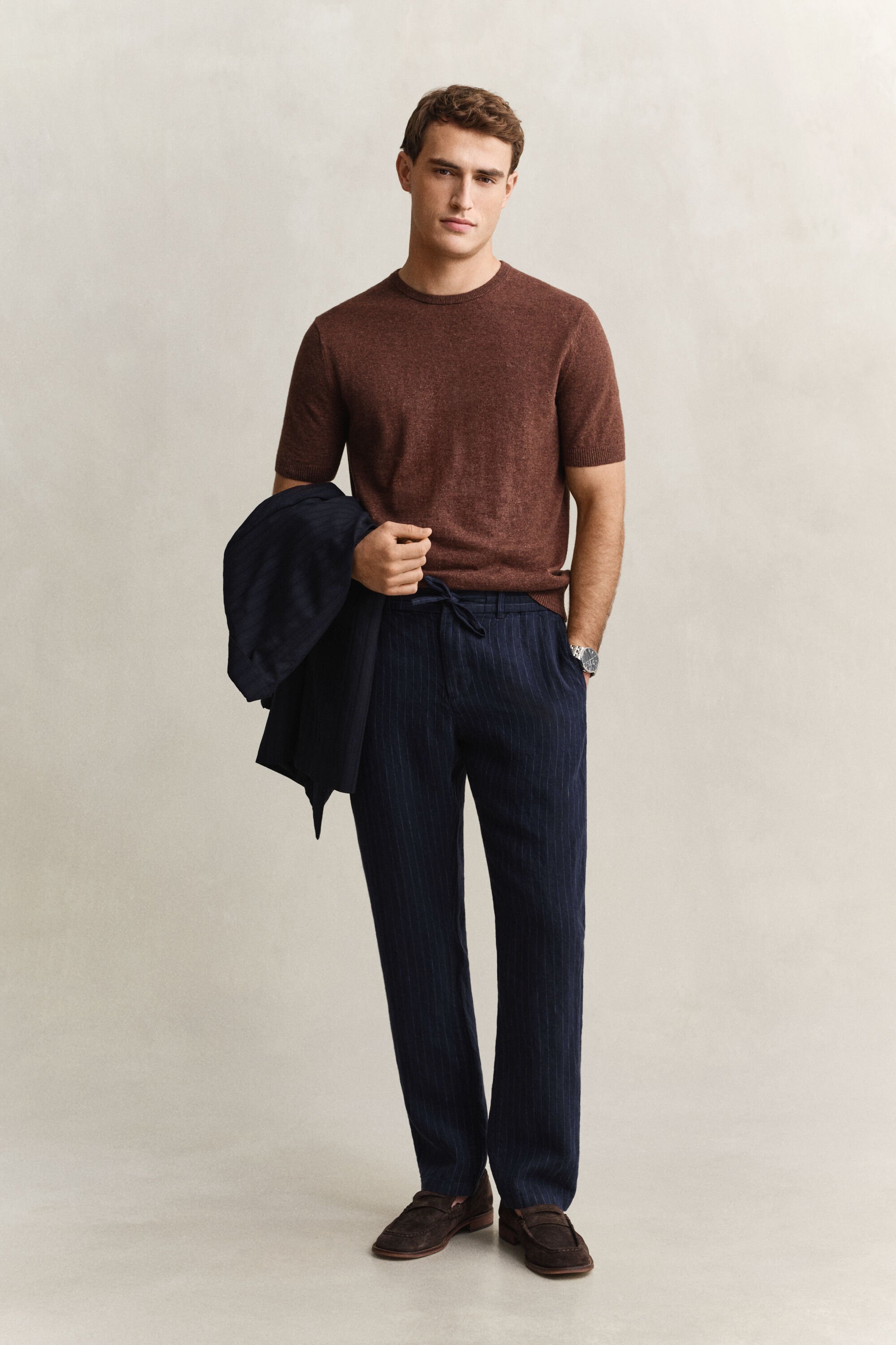 Gestreepte linnen broek