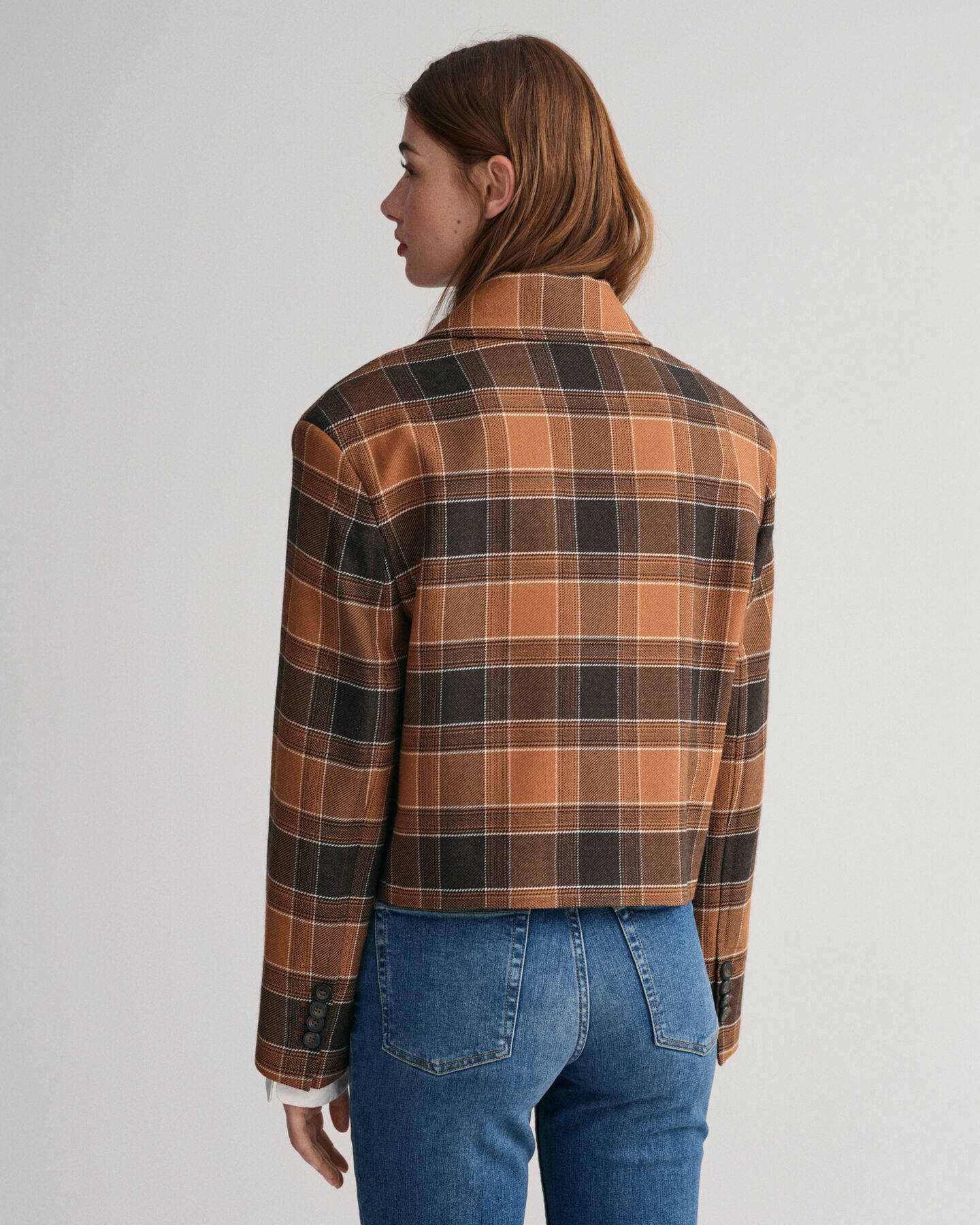 Cropped, geruit, wollen blazerjack