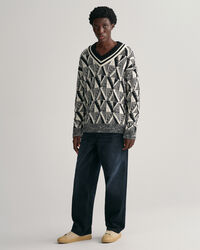 Sweater met V-hals en geometrisch patroon