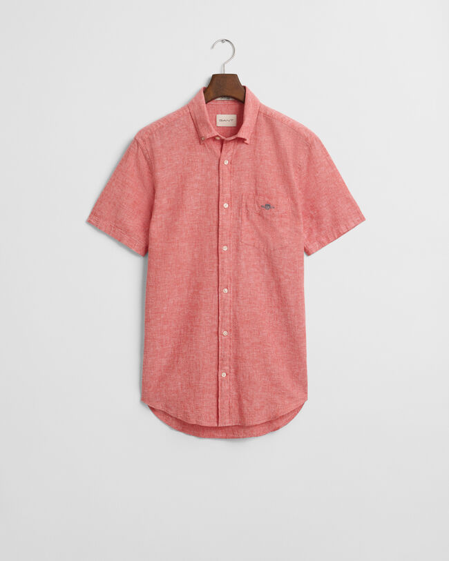 Regular Fit overhemd met korte mouwen van katoen en linnen