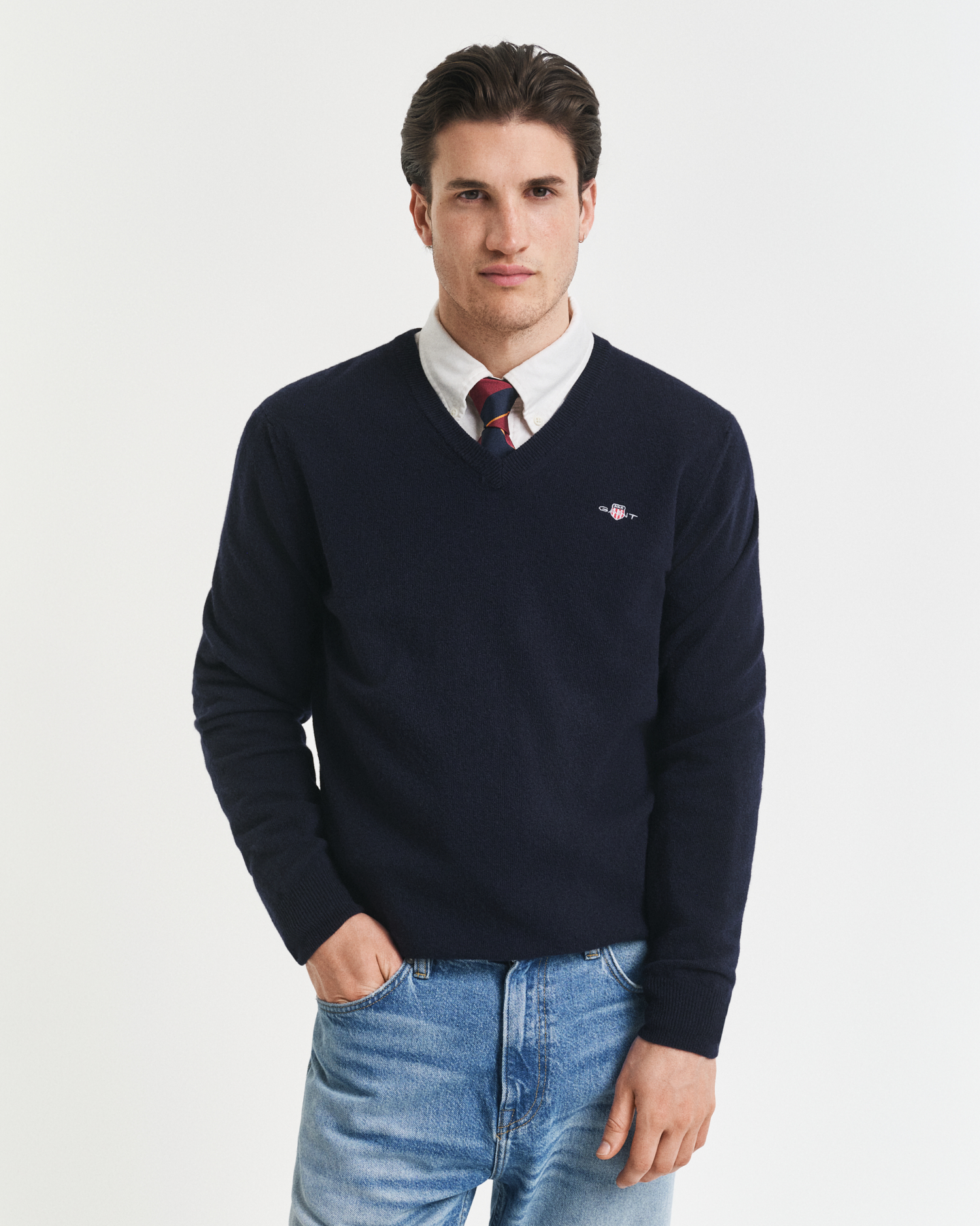 GANT Extra fijne lamswol met V-hals, crème, L