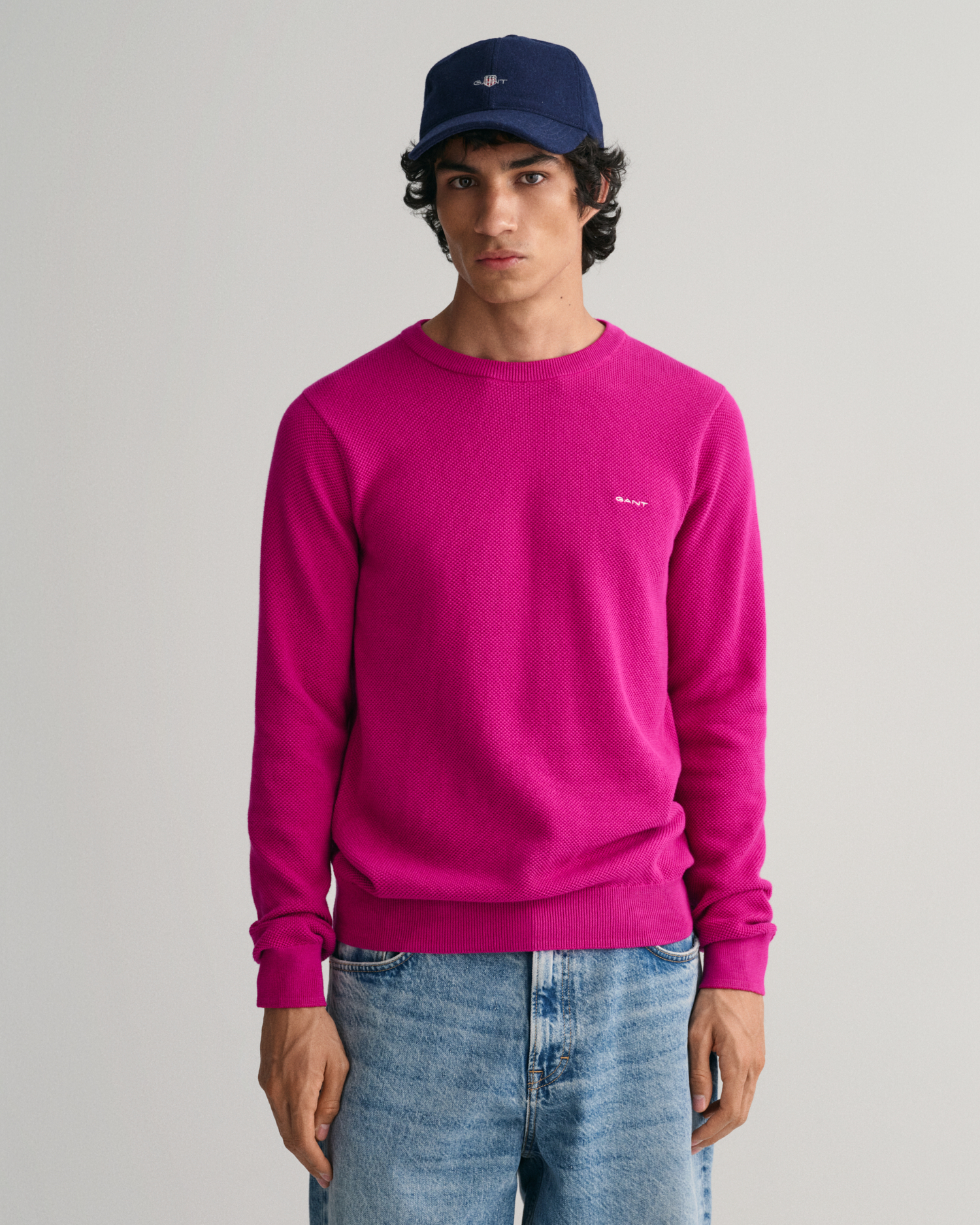 GANT Men Sweater met ronde hals van piquékatoen (XL) Roze Gant